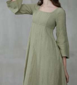 เดรสผ้าลินินสีกากี คอทรงยู แขนยาว ทรงยาวคลุมเท้า สำหรับผู้หญิง รุ่นใหม่ล่าสุด แฟชั่นอินเทรนด์ ปี 2026 - Product Image 2