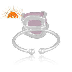 Anillo apilable de Plata de Ley 925 con gema de cuarzo rosa Natural, joyería fina - Product Image 5