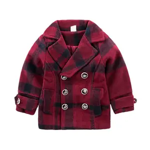 New Fashion Kids Wear Child Winter Clothes Wholesale Cute Lattice Girls Woolen Button Winter Coat for Girls Custom Casual BD