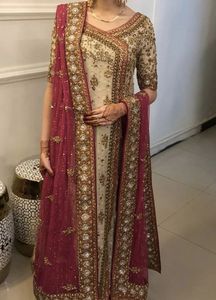 CLASSY INDIAN/PAKISTANI LONG <b>TOP</b> LEHENGA DRESS Embellished DABKA, STONE GLASS BEADS Work for Wedding 2022 - Product Image 2