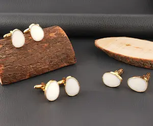 Запонки из натурального белого агата с драгоценным камнем, Золотая Гальваническая запонка, массивная латунная мужская бижутерия на заказ