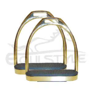 Horse Riding Stirrups Gold Fillis Fancy German Stainless Steel Stirrups Black Rubber Tread Safety Horse Stirrups Wholesale