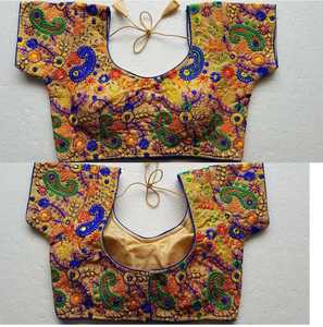 เสื้อเบลาส์ Lehenga ของอินเดีย,เสื้อเบลาส์สั่งงานปักลายผ้าไหมหนา - Product Image 5