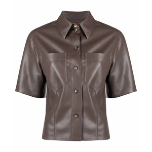 Camisetas de cuero con bolsillos delanteros brillantes, a la moda, para mujer, venta al por mayor - Product Image 1