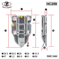Haute sécurité HC259 galvanisé nickel loquet serrure pour valise à outils en métal accessoires de montage de matériel portable grenouillères