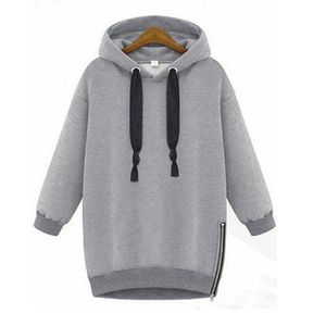 Vestido de sudadera de gran tamaño transpirable personalizado para mujer Otoño Invierno lavado con cremallera informal suéter suelto Opción de talla grande - Product Image 2