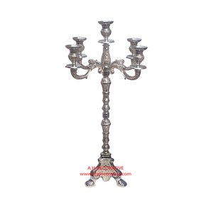Candélabre en métal plaqué argent bougeoir à 5 bras pour les décorations de sol de mariage élégant candélabre décoratif fait à la main en argent - Product Image 1