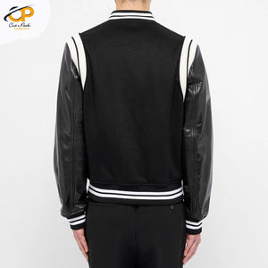 Custom Embroidered Letterman Leather Sleeve Baseball <b>Jacket</b> for <b>Men</b> High School Varsity Style Stand Collar Long Length <b>Thin</b> - Product Image 3