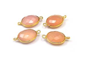 Piedra lunar de melocotón, piedras preciosas naturales, hechas a mano, forma ovalada, Plata de ley, oro, oro rosa, joyería chapada en oro, doble fianza facetada - Product Image 3