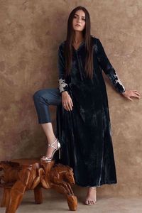 KAMEEZ — robe longue en velours, éblouissante, élégante, avec broderie sur les manches, robe de pantalon, pour vêtements de fête et mariage, nouvelle collection @ 2021 - Product Image 2