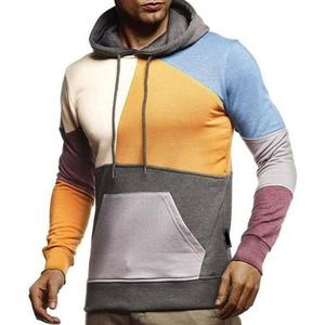 Mens Color Block Hoodie Sweatshirt Casual Pullover Tops Long Sleeve Hooded Tops - Product Image 4