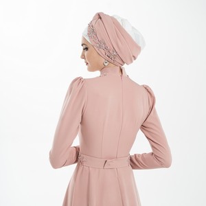 Vestido islámico modesto con tocado rosa, Hortensia, ajustado, Abaya, con bordado, de fabricante - Product Image 5