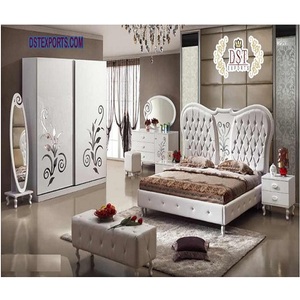 Simplee — ensemble de meuble de chambre roi moderne, en cuir blanc, italien, accessoire artisanal en bois de teck, prix d'usine - Product Image 1