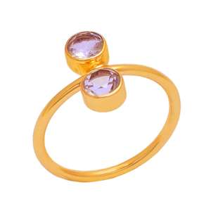 แหวนพลอยอเมทิสต์สีเขียวสองชิ้นแท้เงินสเตอร์ลิงชุบทองขายส่งเครื่องประดับสำหรับผู้หญิง Casa de Plata - Product Image 1