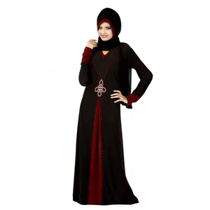 Gaun Maxi Lengan Panjang Terbuka Wanita Muslim Abaya Doa Arab Saudi Muslim Kain Renda Dubai Polos