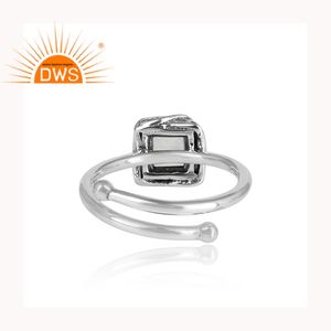 Bague carrée en argent sterling 925 avec pierre précieuse en quartz naturel taillée à la main, fabrication de bijoux - Product Image 4