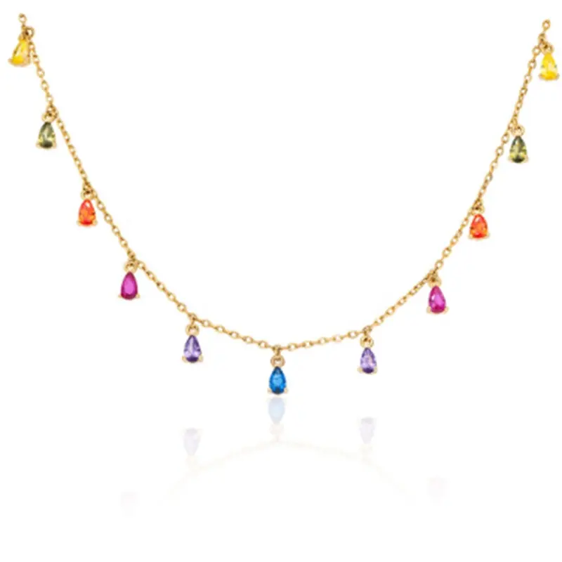 Hot Selling Fashion Women Jewelry S925 Sterling Silver Colorful Diamond CZ Gold Initial Necklaces