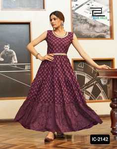 Indian Pakistani Style Long Gown Style Rayon Sleeveless Kurtis with Embroidery <b>Work</b> Heavy <b>Belt</b> for Women Western Style Kurtis - Product Image 2