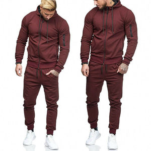 Chándal ajustado rojo OEM para hombre, chándal con cremallera y capucha para trotar - Product Image 1