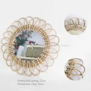 Yeni trend ayna rattan büyük güzellik yuvarlak dokuma ahşap hasır söğüt çerçeve rattan duvar aynası vietnam'da yapılan