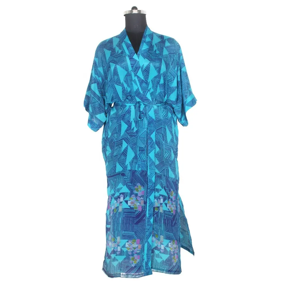 KL010 Nighty Ladies Sleep Silk Long Kimono Women Sexy Sleepwear Sexy Women Night Dress Nightgowns Nightwear 100% Silk Printed