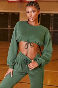 Conjunto de entrenamiento de gimnasio de 2 piezas personalizado para mujer al por mayor Sudadera corta con capucha de gran tamaño sudaderas Jogger transpirable estampado lavado invierno - Product Image 5