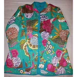 Short Indian Hand Block Printed Cotton Jacket Winter <b>Coat</b> Bomber Style Floral Hand <b>Stitch</b> Kantha Quilt Beach Wear Party Floral - Product Image 3