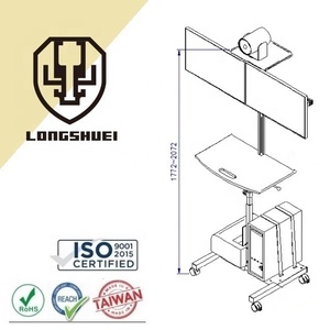 Soporte de carro ajustable de pantalla dual con soporte para ordenador móvil, estación de trabajo con opción de espacio, soporte de registro y estante flotante, montaje en poste - Product Image 3