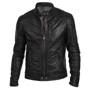 Veste classique de moto en cuir souple pour hommes, nouveau design, coupe ajustée et confortable avec col montant, grande taille enduite - Product Image 5