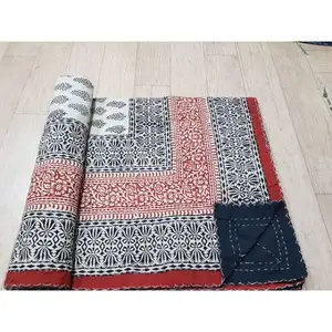 Wholesale Vintage King Size Jaipuri Quilt 100% Cotton Indian Old Style Hand Stitched Kantha Bed Cover Hand Block Printed Quilts