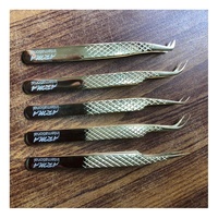 Pinzas Profesionales de Acero Inoxidable para Extensión de Pestañas con Punta de Plasma Dorada, las Más Vendidas, Sostenibles, Probadas a Mano, Marca Privada