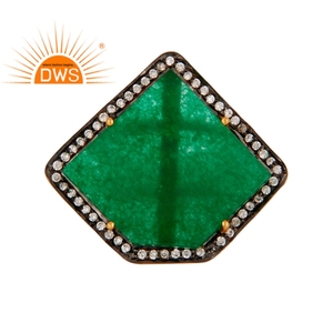 Natural Green Onyx Gemstone Slice Prong <b>Set</b> <b>Ring</b> Jewelry Wholesale Gold Plated 925 Sterling <b>Silver</b> Cocktail Jewelry Supplier - Product Image 1