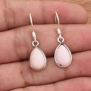 925 boucles d'oreilles en argent massif naturel rose opale pierres précieuses lisse poire perles bijoux faits à la main fabrication indienne - Product Image 3