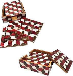 Free Sample Bone Inlay Coasters square Shape Blue and White Color Coasters Set and Stand Accessories <b>Mats</b> & <b>Pads</b> - Product Image 5