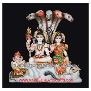 Shiv และ Devi Parvati และพระพิฆเนศ Ji พร้อมรูปปั้นหินอ่อนสำหรับครอบครัว - Product Image 1