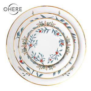 Ruiohery service d'assiettes <span class=keywords><strong>de</strong></span> luxe, assiettes <span class=keywords><strong>de</strong></span> pique-nique avec bordure dorée, <span class=keywords><strong>vaisselle</strong></span> en céramique design pour assiettes <span class=keywords><strong>de</strong></span> mariage - Product Image 1