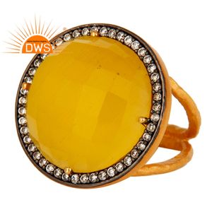 Zircon Yellow Moonstone <b>Ring</b> Gold Plated Sterling Silver Supplier <b>Split</b> Shank Cocktail <b>Ring</b> Jewelry Wholesaler - Product Image 1