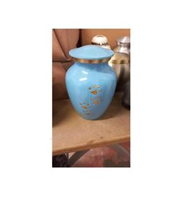 Suministros funerarios de latón azul con pata de mascota dorada, urna de cremación de mascotas, de Brassworld, India - Product Image 1