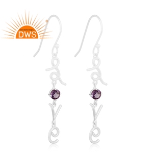 Handmade Design Fine Sterling <b>Silver</b> Natural Amethyst Gemstone <b>Dangle</b> <b>Earring</b> Jewelry Manufacturer - Product Image 3