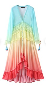 Vibrante Vestido de Verano con Escote en V y Volantes en Capas, Estilo Bohemio, Informal, para la Playa - Product Image 3