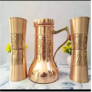 Botella de agua de plástico y cobre de estilo vintage, acabado martillado, botella de Yoga a prueba de fugas para beber directamente con beneficios para la salud - Product Image 2
