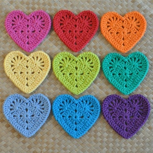 Crocheted Heart Coasters Set Of 9 Multicolor Cotton <b>Table</b> Mats Hand Washable Home Decor Simple Style - Product Image 1