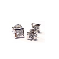 Chine Usine Extraordinaire Dame Bijoux 18k Solide Or Blanc Véritable Diamant Carré Princesse Boucles D'oreilles Pour Les Femmes Usage Quotidien
