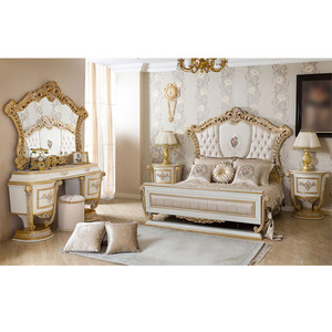 Best White Gold Carving Modern Style Handcrafted <b>Teak</b> <b>Wood</b> Bedroom Furniture Set Italian Leaf Design <b>Sale</b> - Product Image 1
