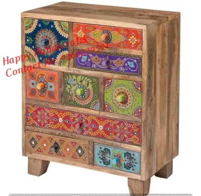 Vintage Magnificent Wooden Colorful Cabinet With Drawers Almirah