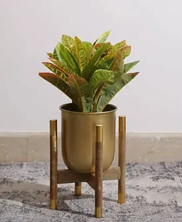 रचनात्मक सोने के रंग धातु गार्डन दौर सजावटी टेबल फूल बर्तन और बागान इनडोर greenly उपयोग लकड़ी के स्टैंड बोने की मशीन