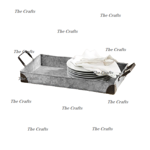 Bandeja de servicio galvanizada de forma rectangular con asas de hierro negro Bandeja de servicio a precios asequibles - Product Image 1