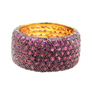 Genuine Ruby Gemstone 925 Sterling Silver Wide Eternity Band Ring Engagement Wedding Fine Jewelry Indian Ring Wholesale Supplier