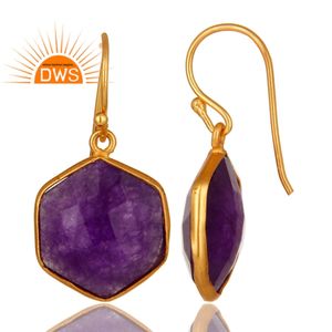 Pendientes de Aventurina Púrpura al por Mayor, Chapados en Oro Amarillo de 18k, Hechos a Mano, con Gancho de Plata 925 - Product Image 3