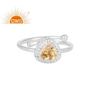Triangle Citrine Gemstone Cut 925 Sterling Silver Jewelry Wholesaler <b>Adjustable</b> <b>Ring</b> For Girls - Product Image 1